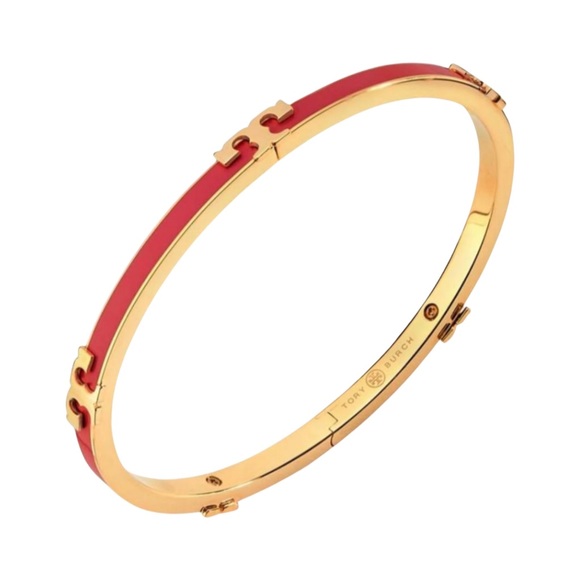 TORY BURCH • Red Serif T Enameled Stackable Bracelet - Picture 2 of 4